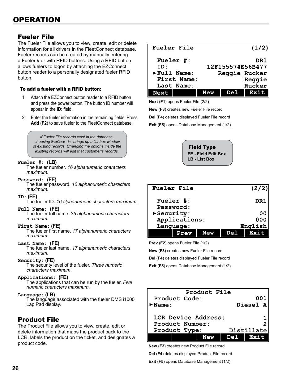 Operation, Fueler file, Product file | Liquid Controls DMS i1000 EZConnect Operators User Manual | Page 26 / 36