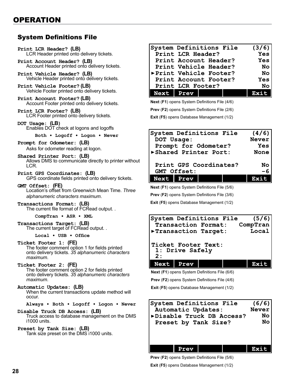 Operation, System definitions file | Liquid Controls DMS i1000 EZConnect Operators User Manual | Page 28 / 36