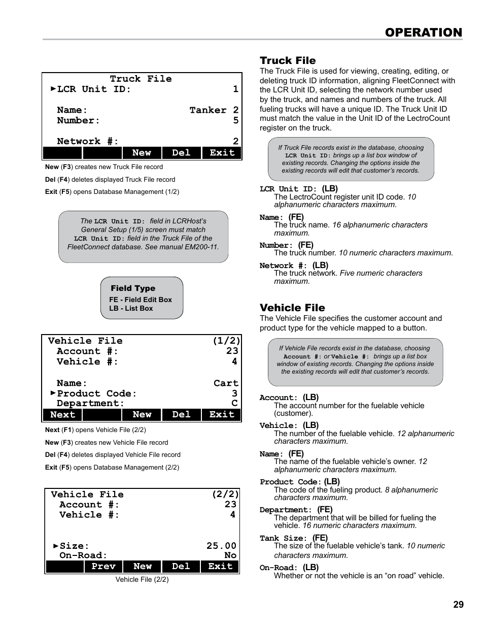 Operation, Truck file, Vehicle file | Liquid Controls DMS i1000 EZConnect Operators User Manual | Page 29 / 36