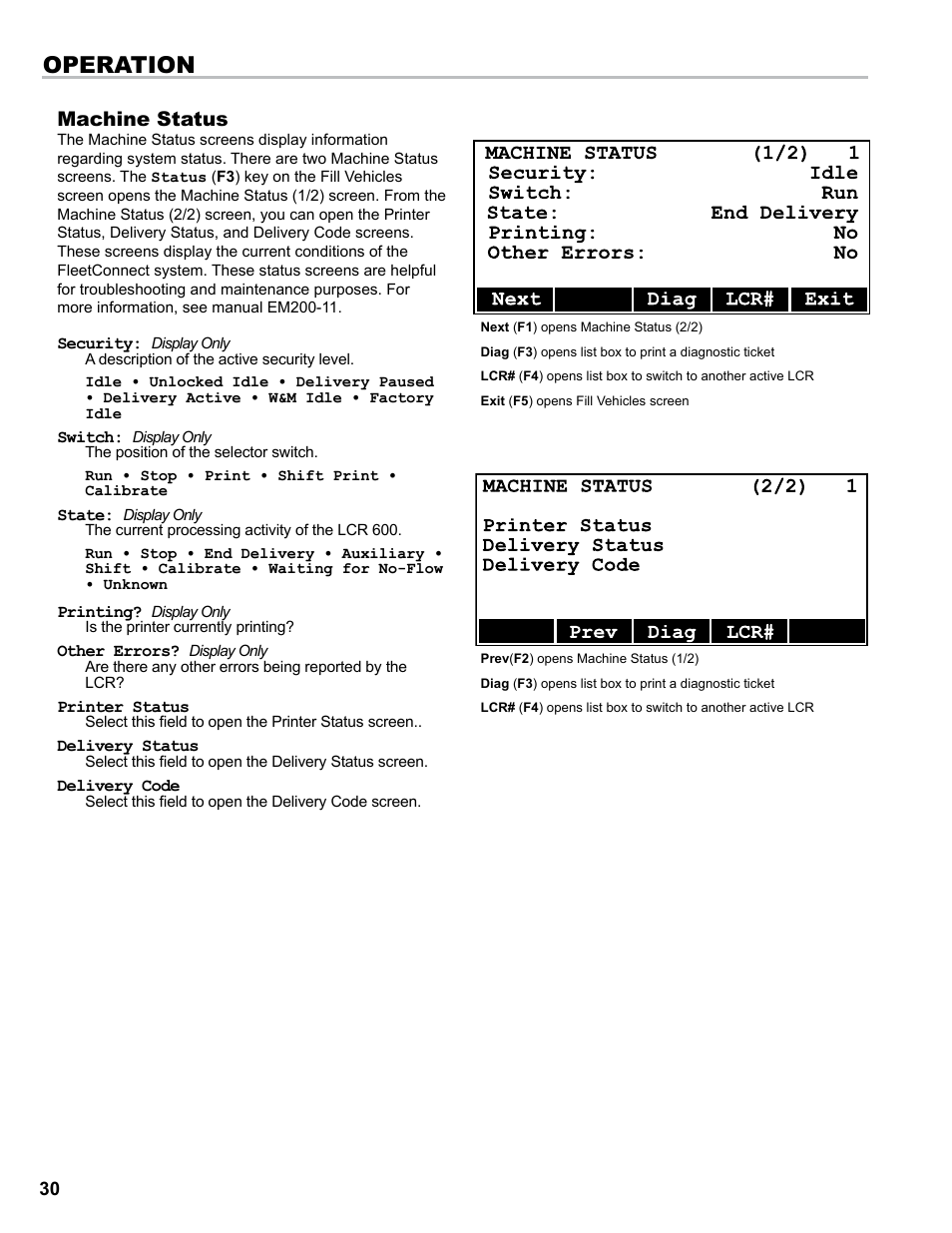 Operation, Machine status | Liquid Controls DMS i1000 EZConnect Operators User Manual | Page 30 / 36