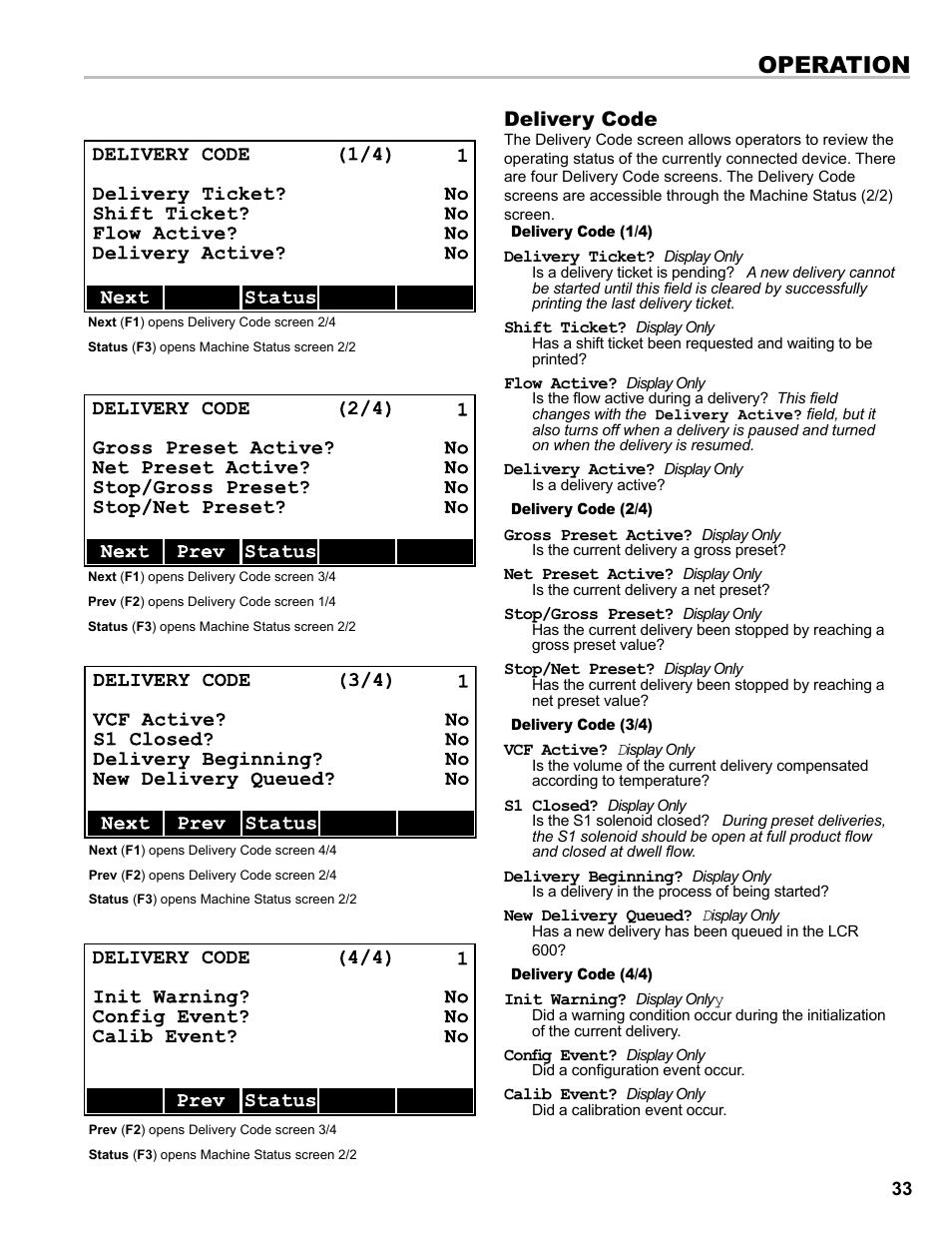 Operation, Delivery code | Liquid Controls DMS i1000 EZConnect Operators User Manual | Page 33 / 36