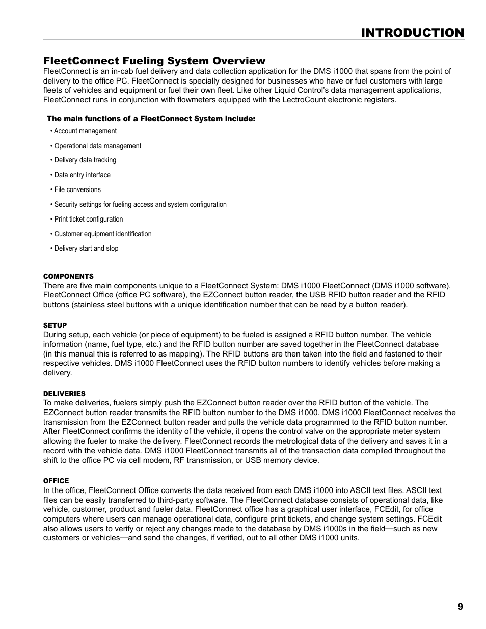 Introduction, Fleetconnect fueling system overview | Liquid Controls DMS i1000 EZConnect Operators User Manual | Page 9 / 36