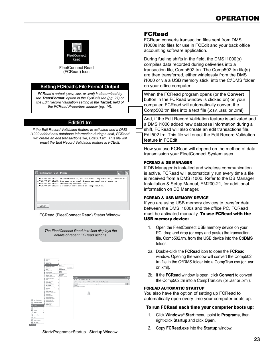 Operation, Fcread | Liquid Controls EZConnect Office User Manual | Page 23 / 44