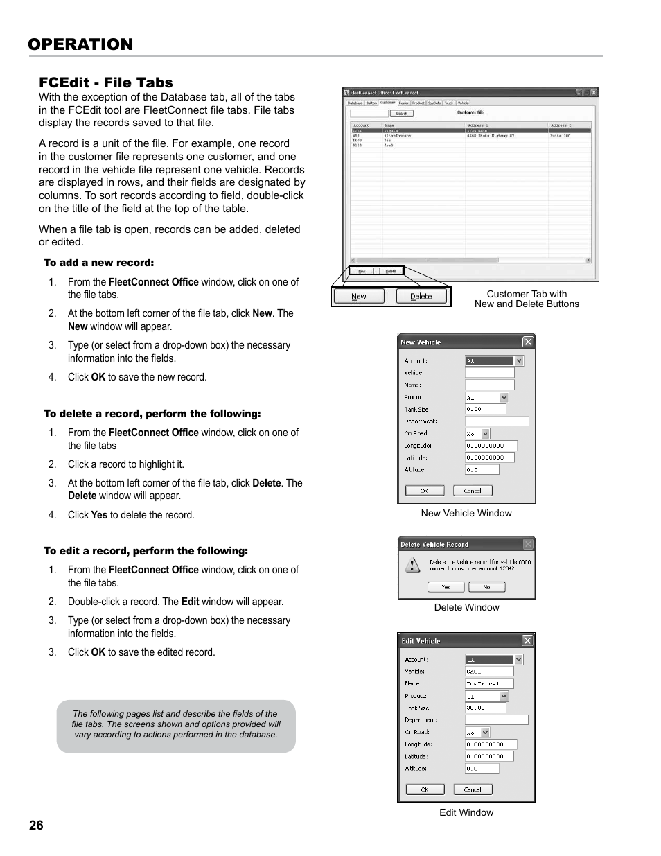 Operation, Fcedit - file tabs | Liquid Controls EZConnect Office User Manual | Page 26 / 44