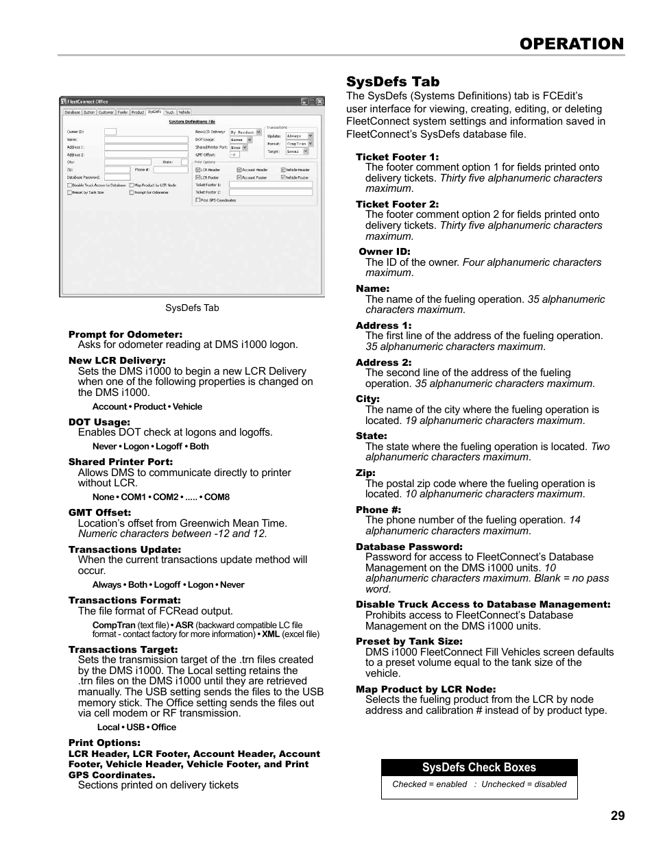 Operation, Sysdefs tab | Liquid Controls EZConnect Office User Manual | Page 29 / 44