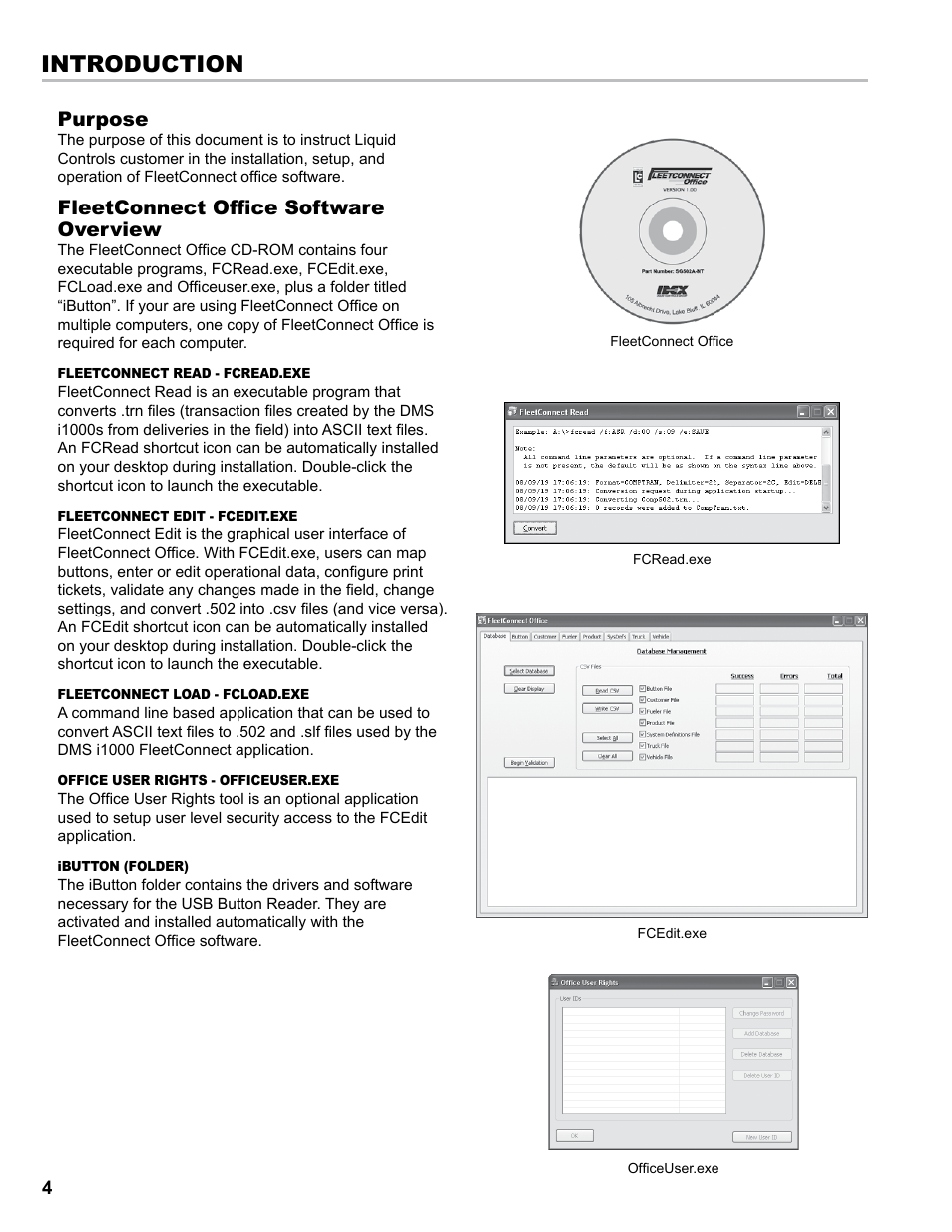 Introduction, Purpose, Fleetconnect office software overview | Liquid Controls EZConnect Office User Manual | Page 4 / 44