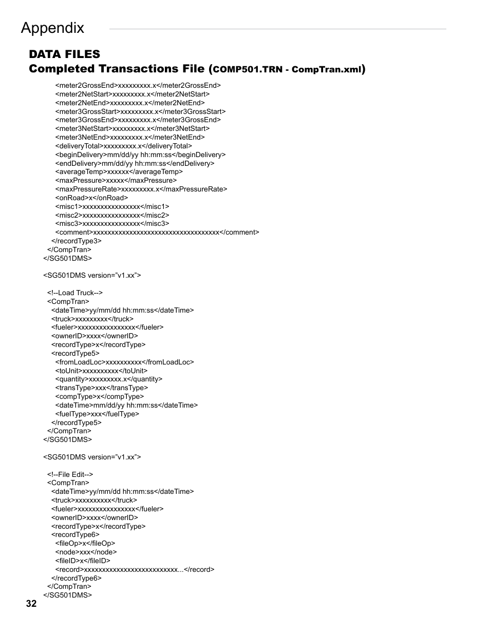 Appendix, Data files completed transactions file | Liquid Controls FlightConnect Office User Manual | Page 32 / 36