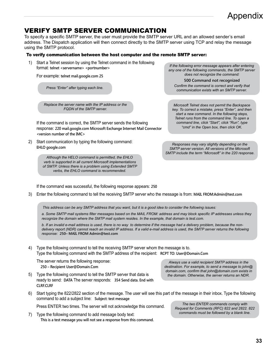 Appendix, Verify smtp server communication | Liquid Controls FlightConnect Office User Manual | Page 33 / 36