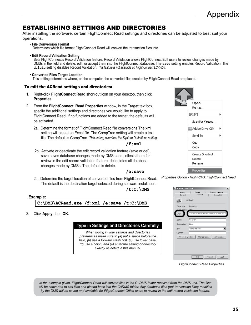 Appendix, Establishing settings and directories | Liquid Controls FlightConnect Office User Manual | Page 35 / 36