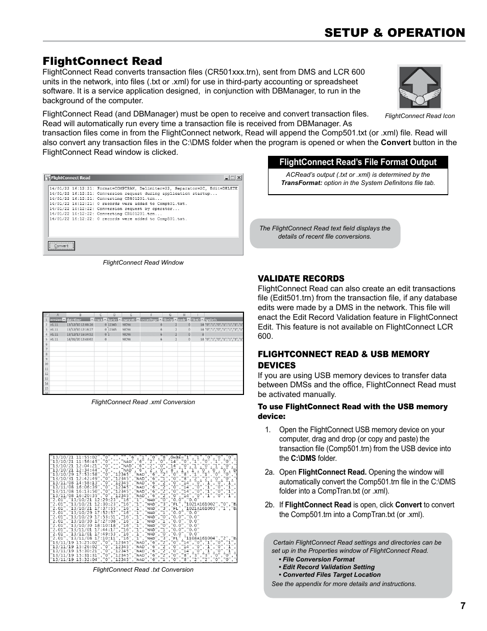 Setup & operation, Flightconnect read | Liquid Controls FlightConnect Office User Manual | Page 7 / 36