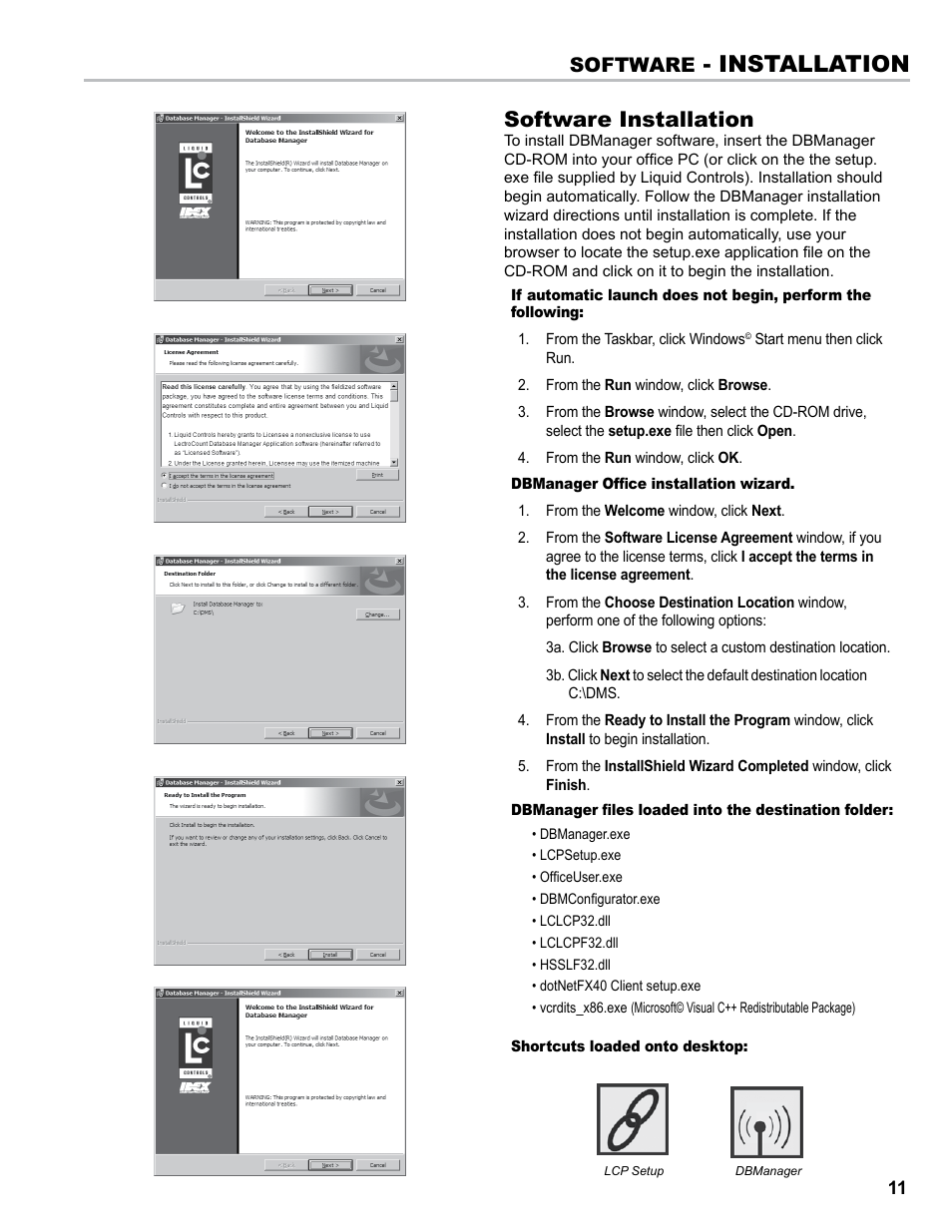Installation, Software installation, Software | Liquid Controls DB Manager User Manual | Page 11 / 20