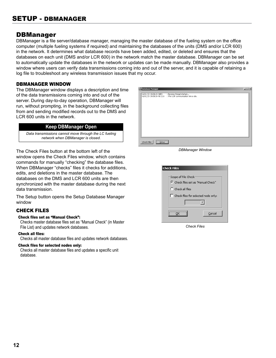 Setup, Dbmanager | Liquid Controls DB Manager User Manual | Page 12 / 20