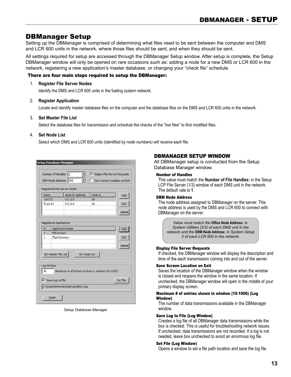 Setup, Dbmanager setup, Dbmanager | Liquid Controls DB Manager User Manual | Page 13 / 20