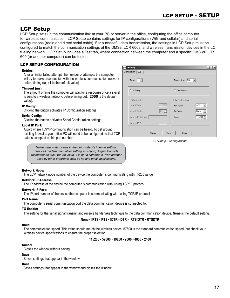 Setup, Lcp setup | Liquid Controls DB Manager User Manual | Page 17 / 20