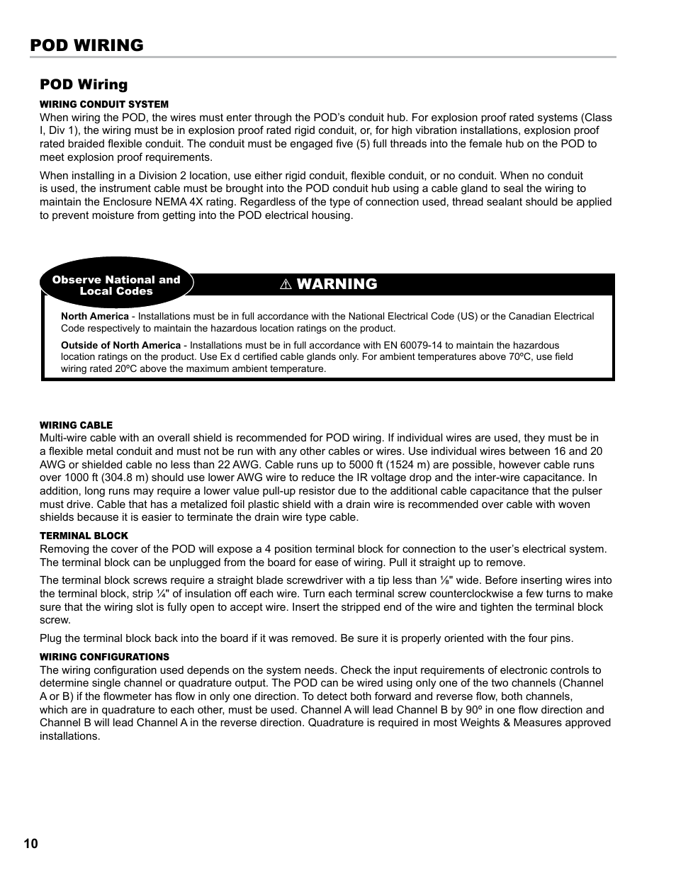 Pod wiring, Warning | Liquid Controls POD User Manual | Page 10 / 16