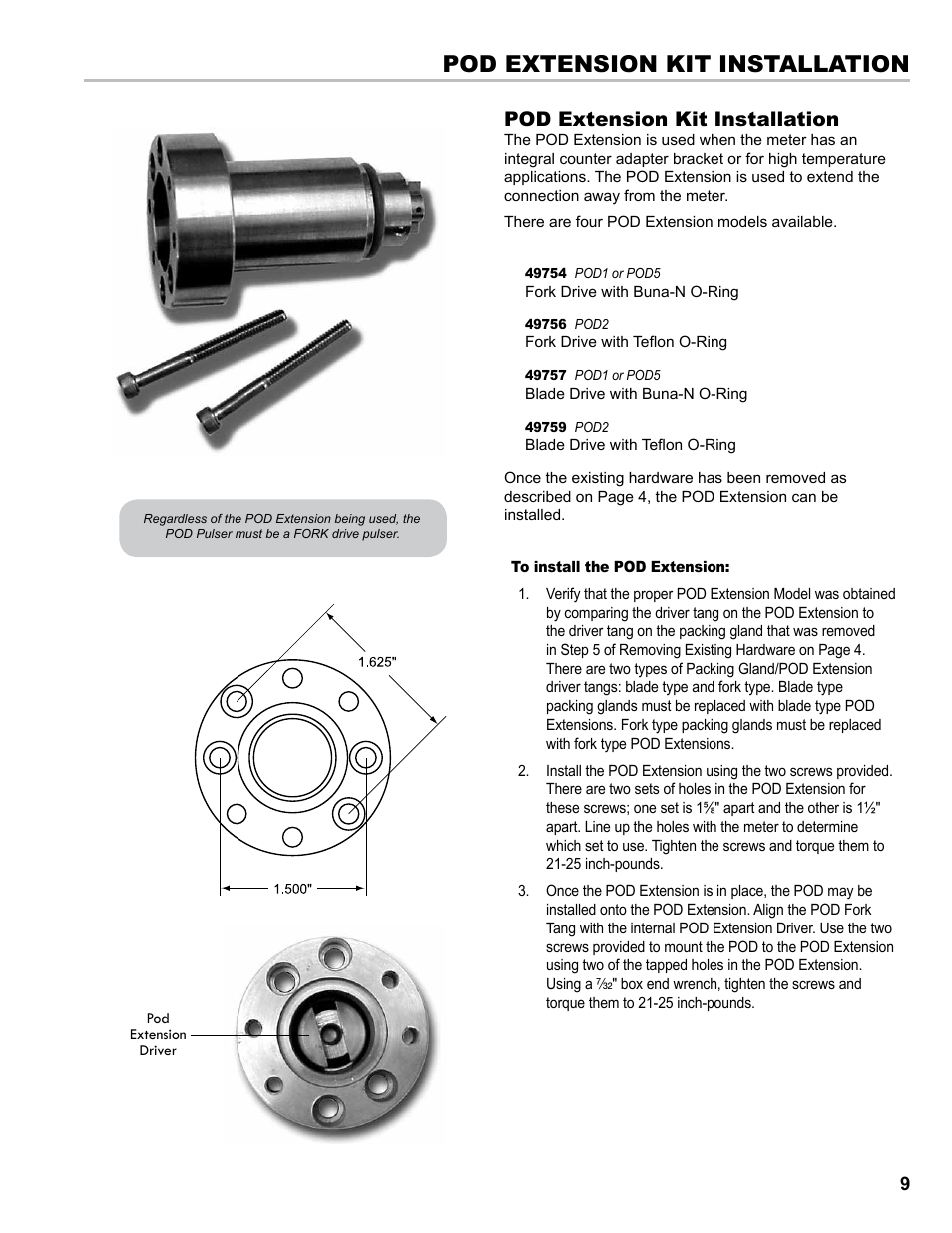 Pod extension kit installation | Liquid Controls POD User Manual | Page 9 / 16