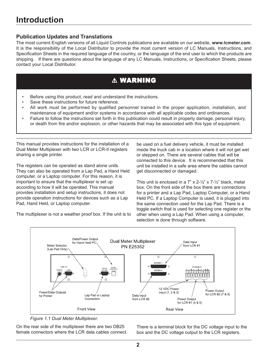 Introduction | Liquid Controls Dual Meter Multiplexer User Manual | Page 2 / 8