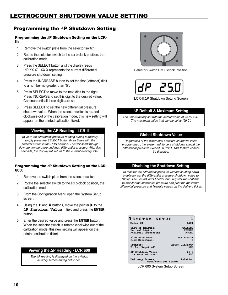 Lectrocount shutdown value setting, Programming the ∆p shutdown setting | Liquid Controls Differential Pressure Transducer User Manual | Page 10 / 12