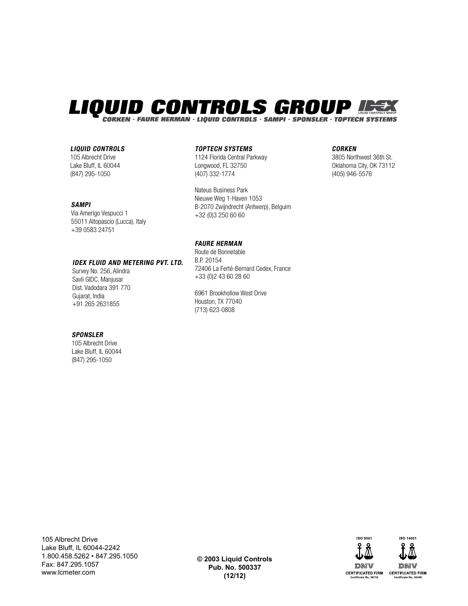 Liquid Controls Differential Pressure Transducer User Manual | Page 12 / 12