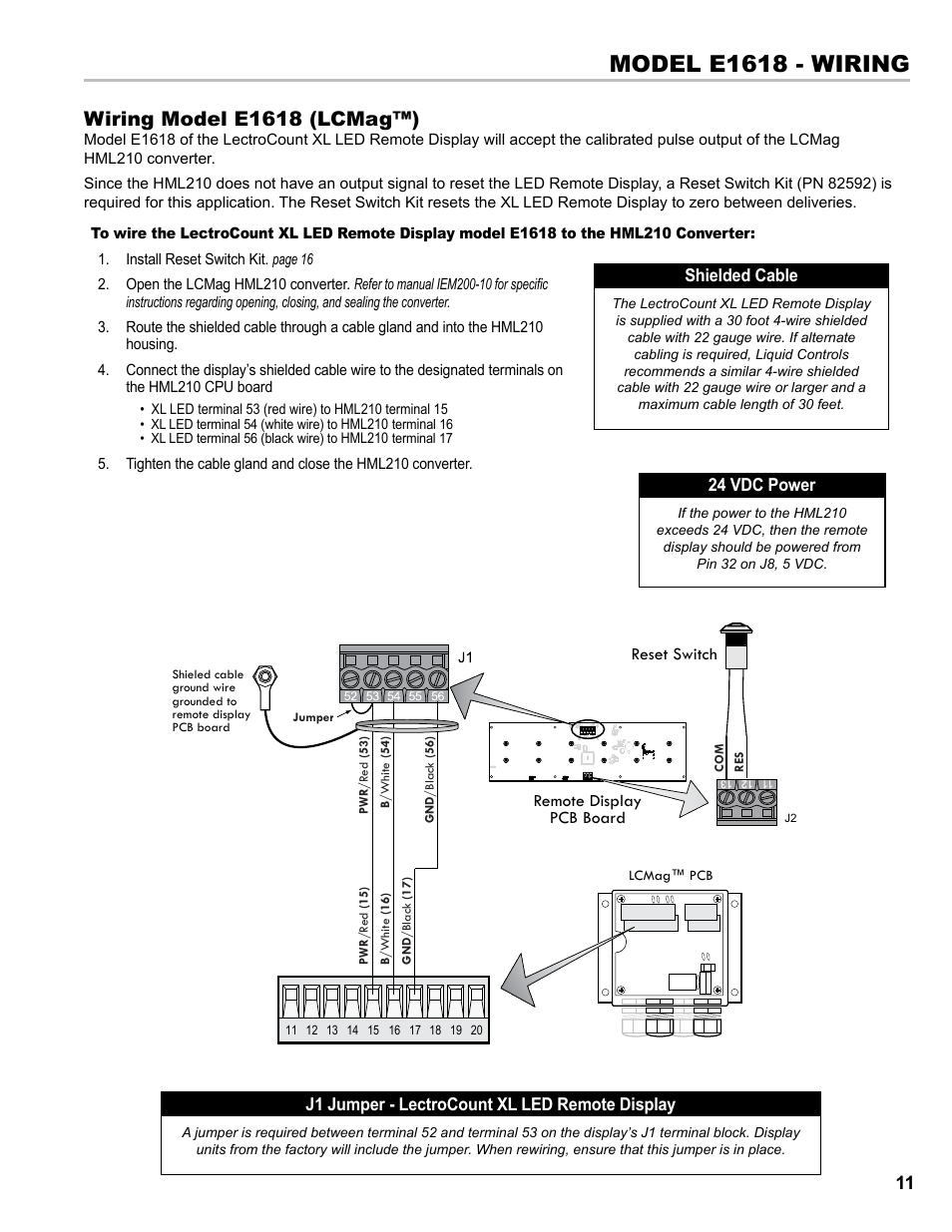 Model e1618 - wiring, Wiring model e1618 (lcmag™) | Liquid Controls XL LED Display E1615_E1616_E1617_E1618 User Manual | Page 11 / 20