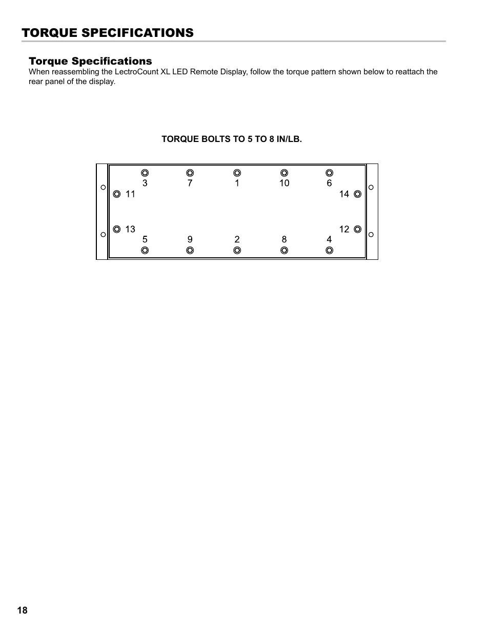 Torque specifications | Liquid Controls XL LED Display E1615_E1616_E1617_E1618 User Manual | Page 18 / 20