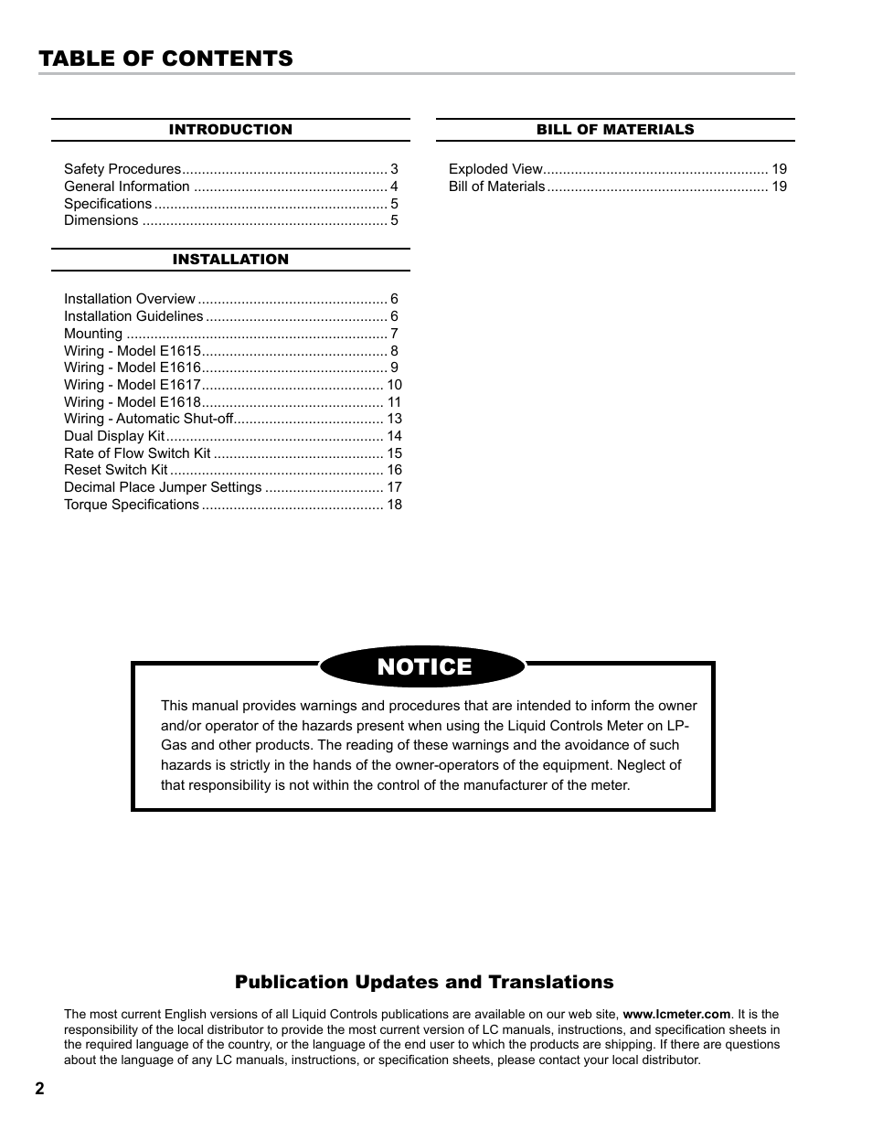 Liquid Controls XL LED Display E1615_E1616_E1617_E1618 User Manual | Page 2 / 20