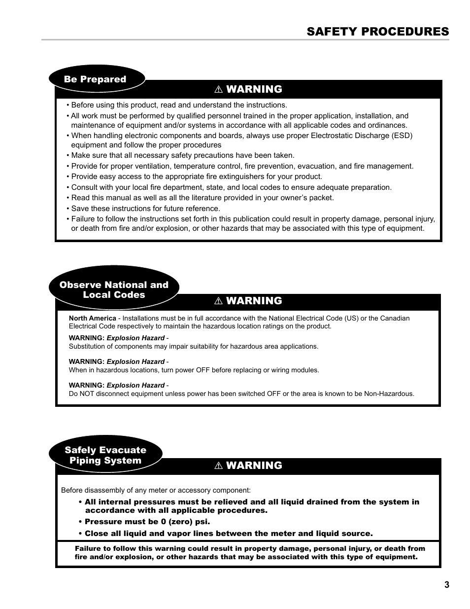 Safety procedures, Warning, Warning be prepared | Liquid Controls XL LED Display E1615_E1616_E1617_E1618 User Manual | Page 3 / 20