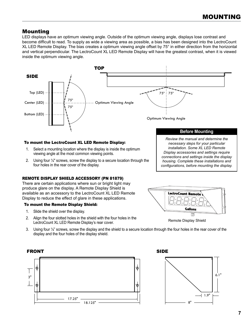 Mounting | Liquid Controls XL LED Display E1615_E1616_E1617_E1618 User Manual | Page 7 / 20