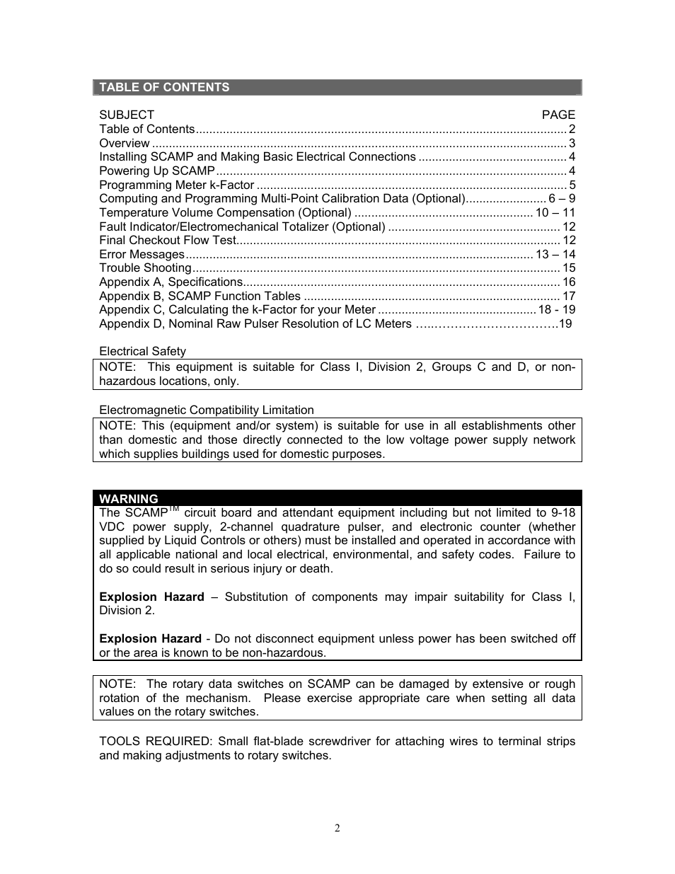 Liquid Controls SCAMP User Manual | Page 2 / 20