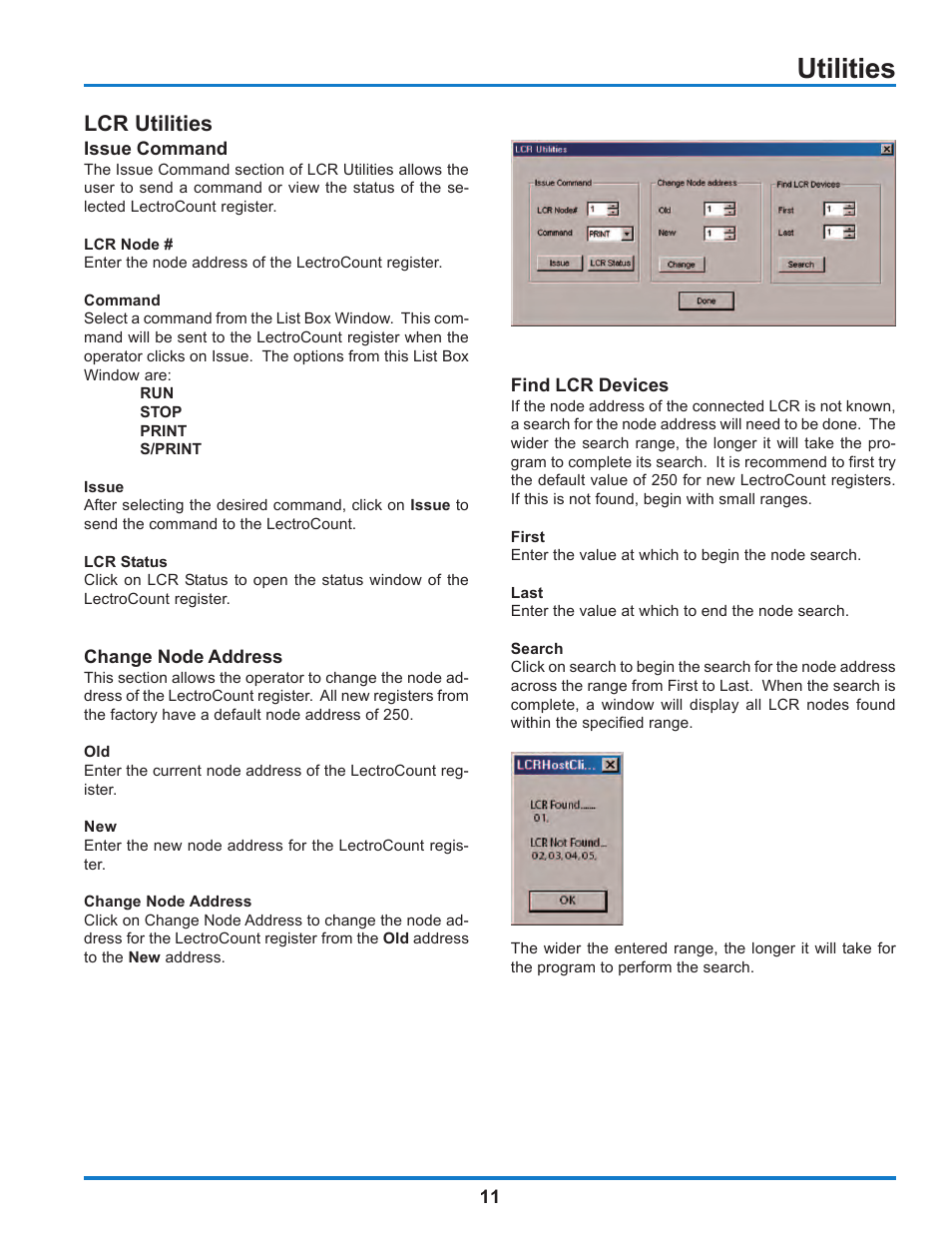 Utilities, Lcr utilities | Liquid Controls WinHost Operation User Manual | Page 11 / 44