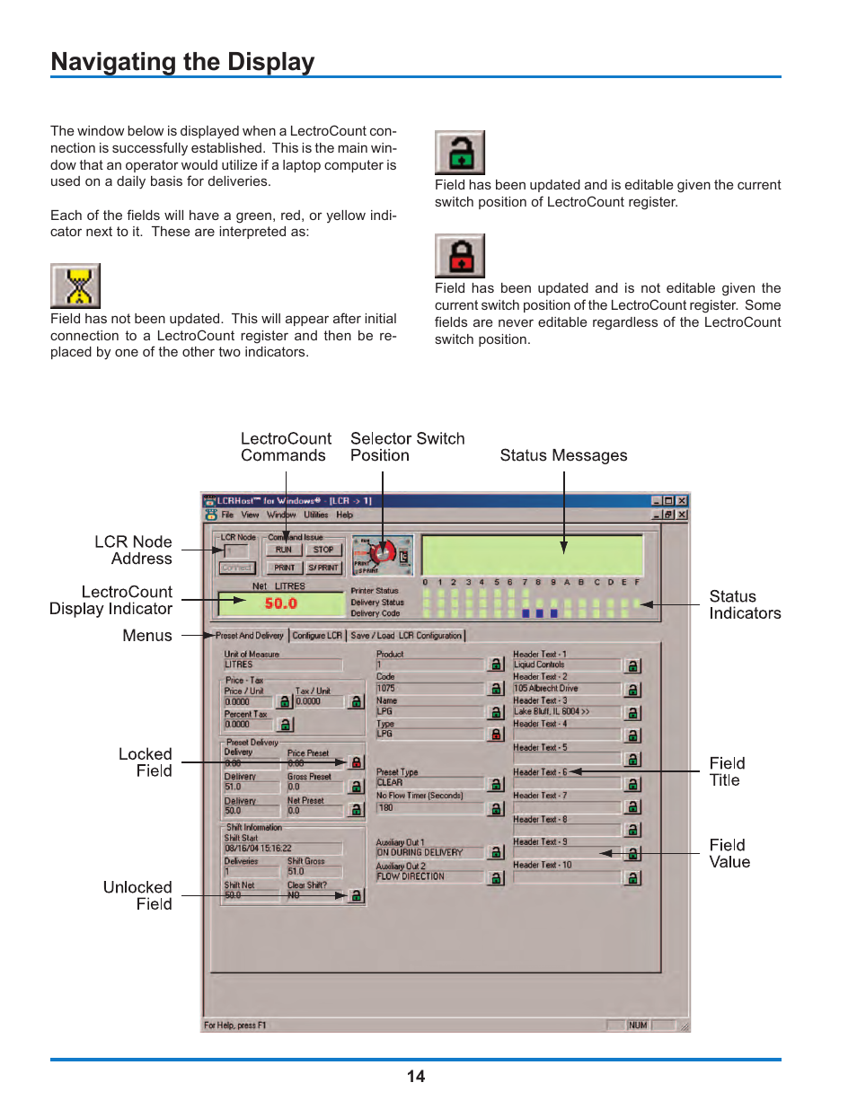 Navigating the display | Liquid Controls WinHost Operation User Manual | Page 14 / 44