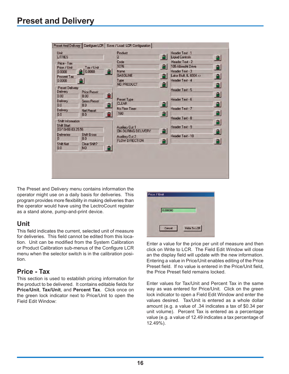 Preset and delivery | Liquid Controls WinHost Operation User Manual | Page 16 / 44