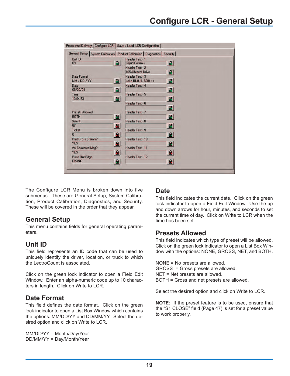 Configure lcr - general setup | Liquid Controls WinHost Operation User Manual | Page 19 / 44