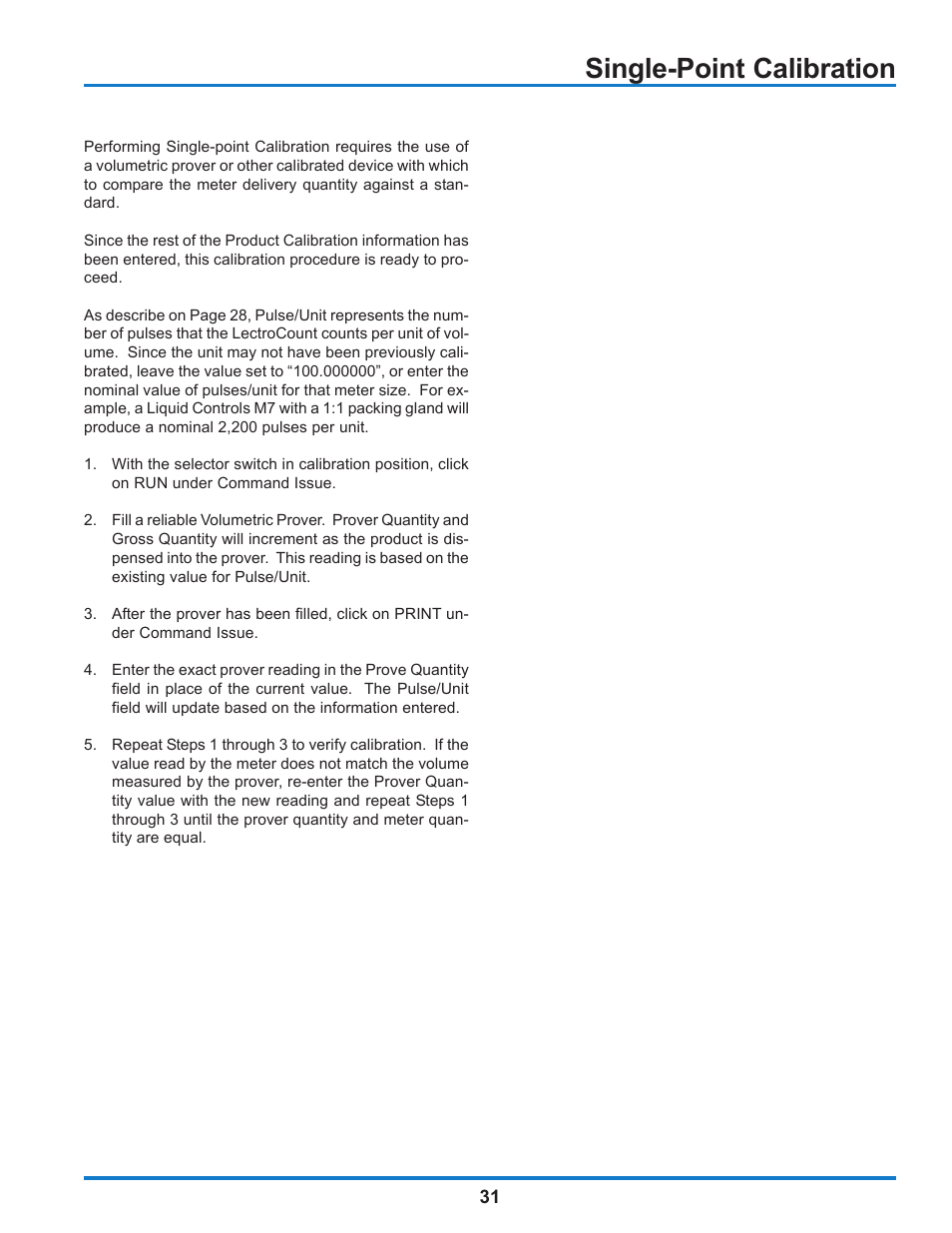 Single-point calibration | Liquid Controls WinHost Operation User Manual | Page 31 / 44