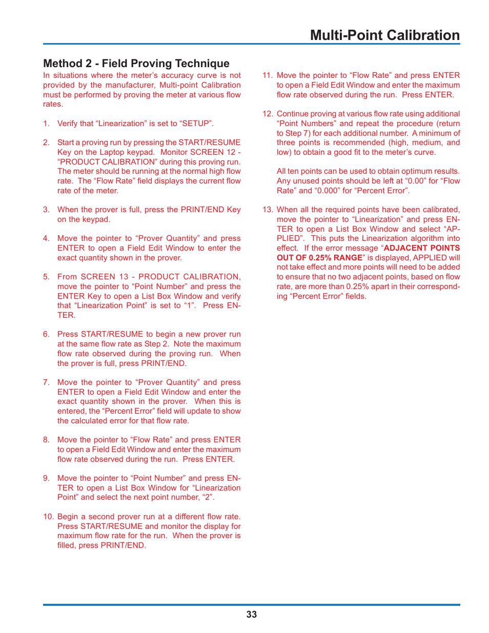 Multi-point calibration, Method 2 - field proving technique | Liquid Controls WinHost Operation User Manual | Page 33 / 44