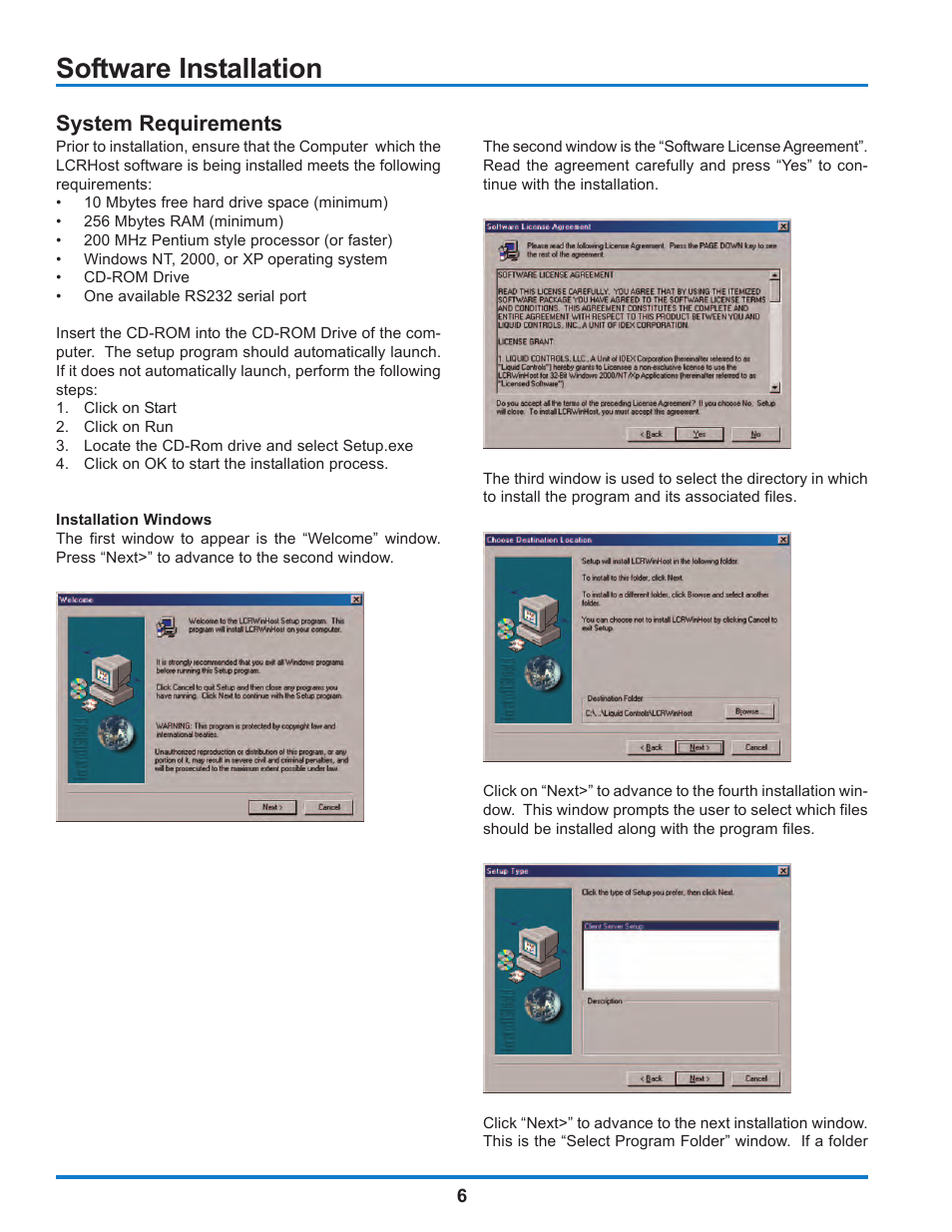 Software installation, System requirements | Liquid Controls WinHost Operation User Manual | Page 6 / 44