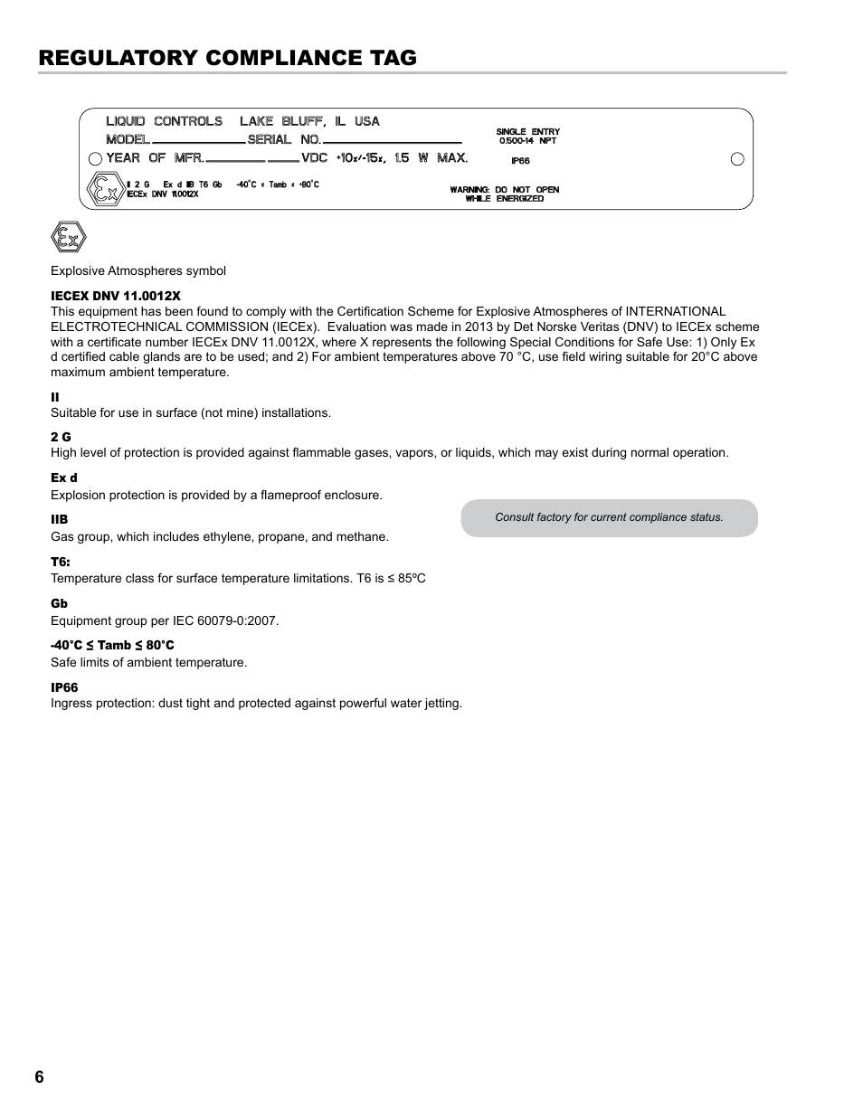 Regulatory compliance tag | Liquid Controls SP714-S2i User Manual | Page 6 / 12