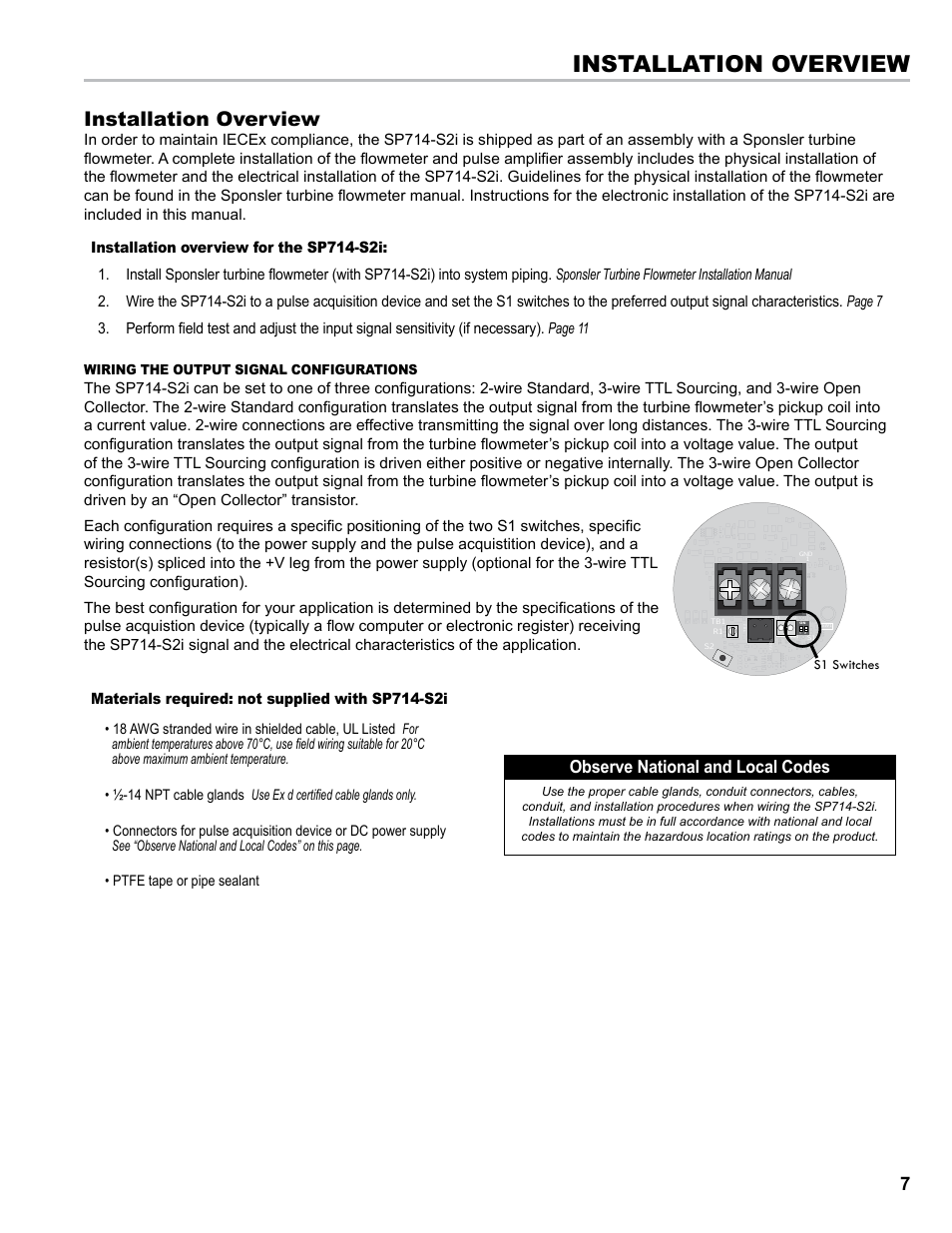 Installation overview, Observe national and local codes | Liquid Controls SP714-S2i User Manual | Page 7 / 12