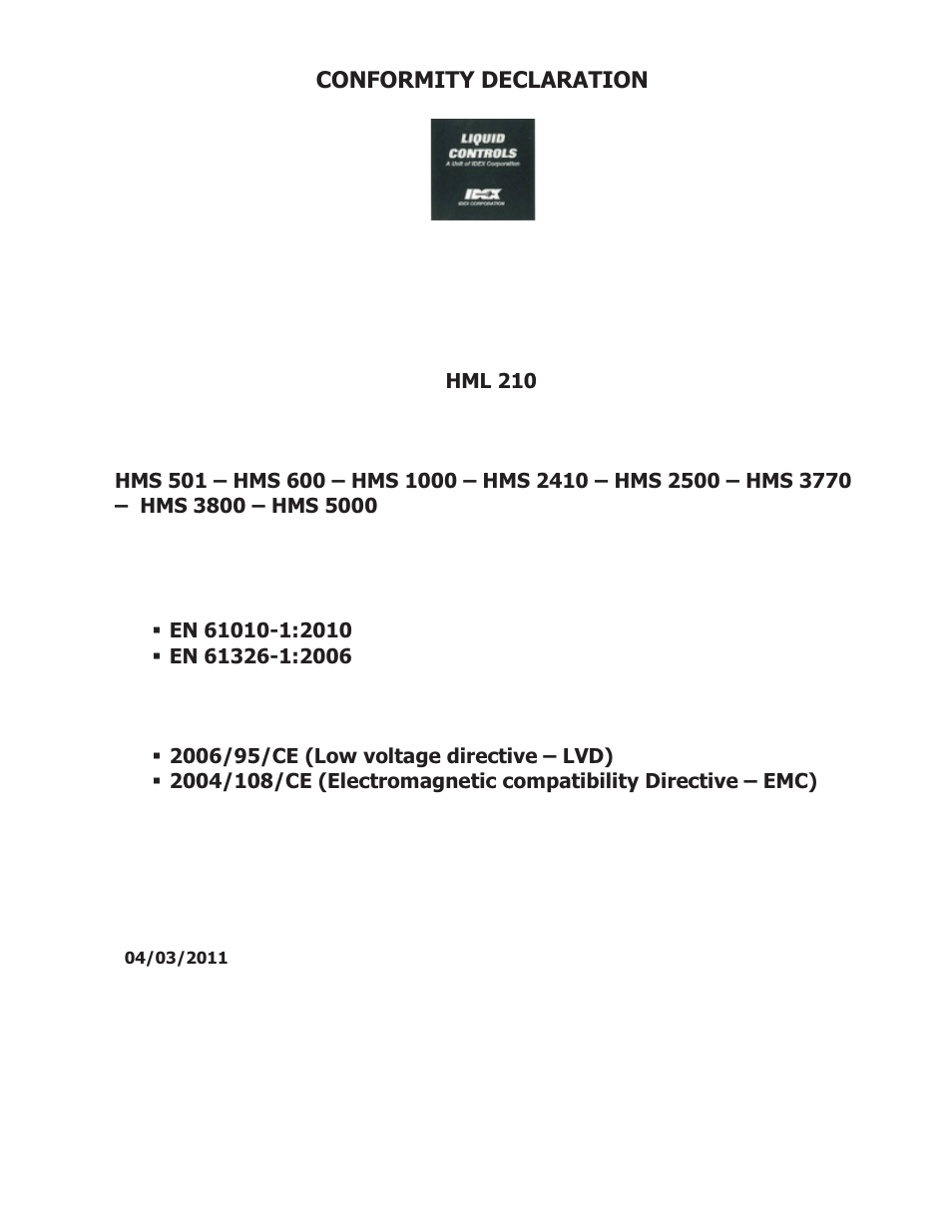 Liquid Controls HML210 IOM - LCMag User Manual | Page 43 / 44