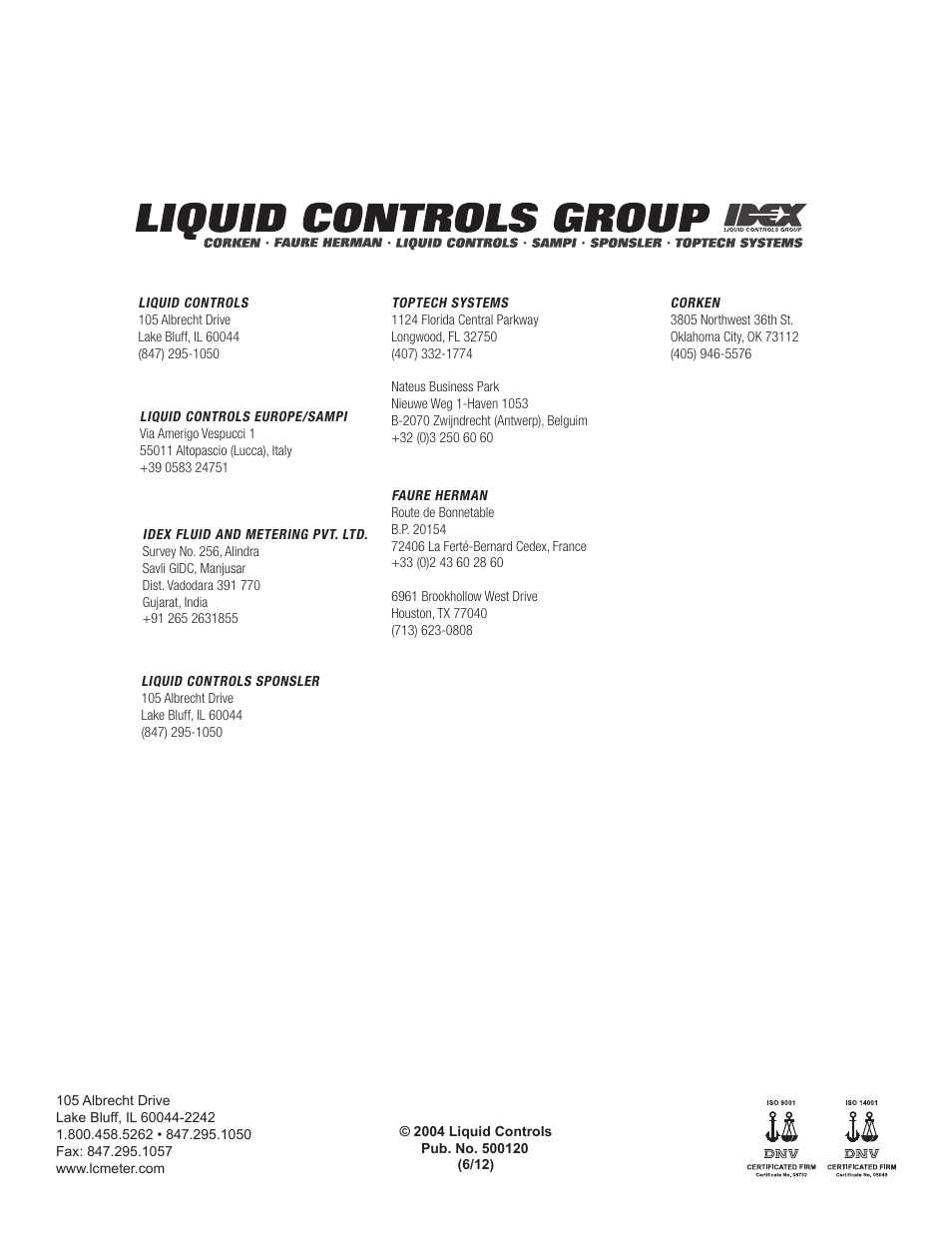 Liquid Controls HML210 IOM - LCMag User Manual | Page 44 / 44