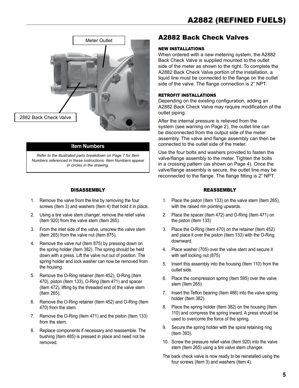 A2882 (refined fuels), A2882 back check valves | Liquid Controls Back Check Valves A2885 & A2883 LPG, A2882 Refined Fuels User Manual | Page 5 / 8