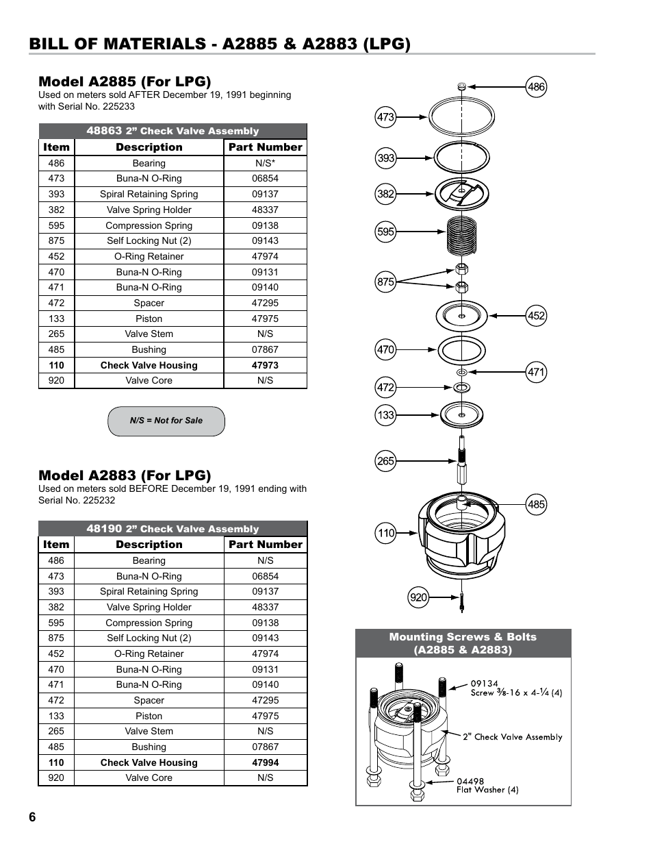 Model a2885 (for lpg), Model a2883 (for lpg) | Liquid Controls Back Check Valves A2885 & A2883 LPG, A2882 Refined Fuels User Manual | Page 6 / 8