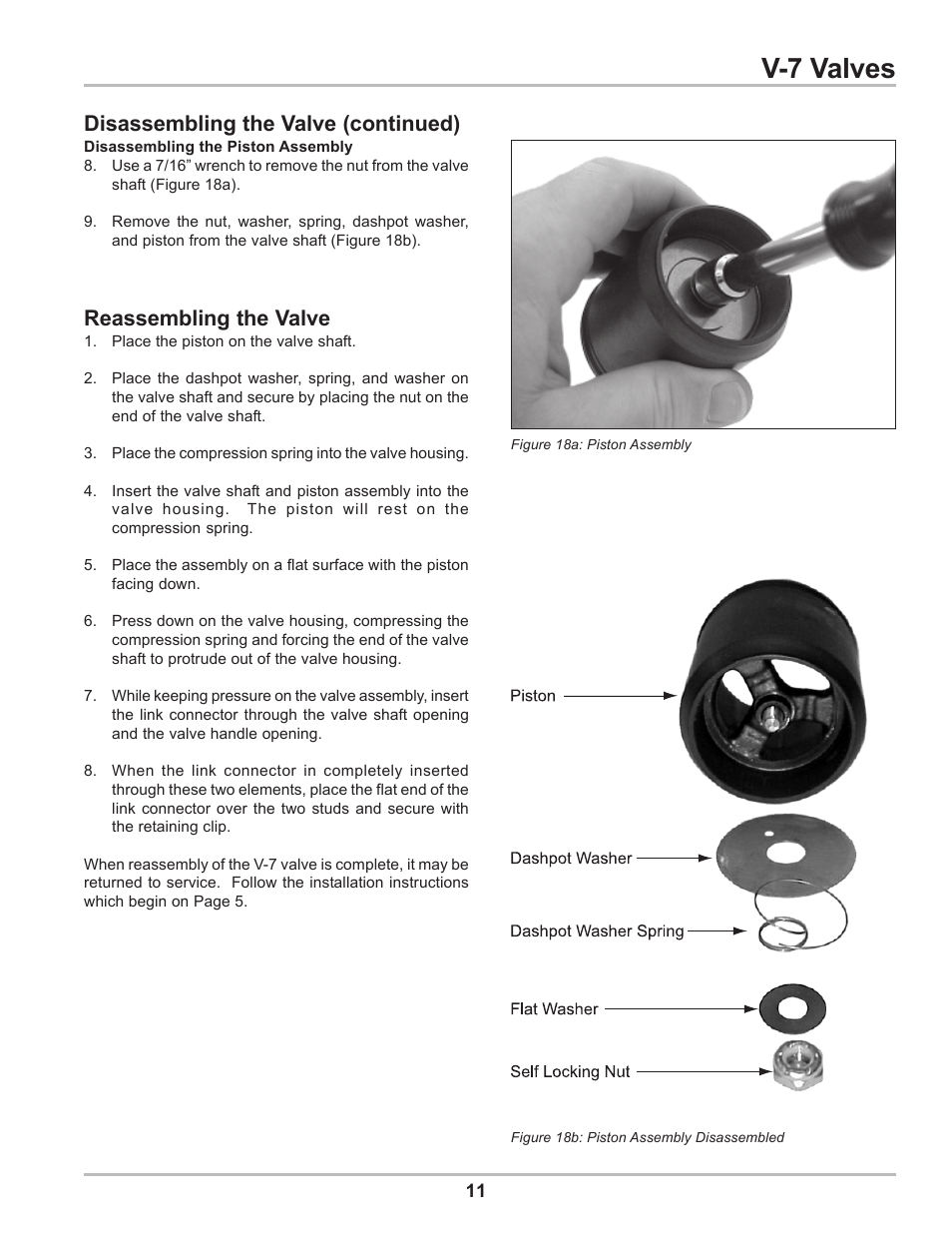 V-7 valves, Reassembling the valve, Disassembling the valve (continued) | Liquid Controls V-7 Valves User Manual | Page 11 / 16