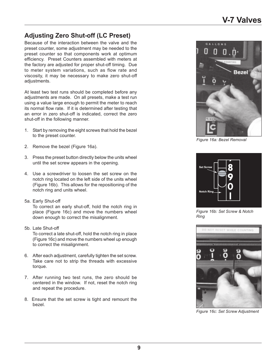 V-7 valves, Adjusting zero shut-off (lc preset) | Liquid Controls V-7 Valves User Manual | Page 9 / 16