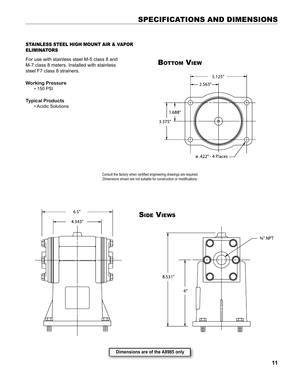 Specifications and dimensions s | Liquid Controls Mechanical Eliminators User Manual | Page 11 / 32