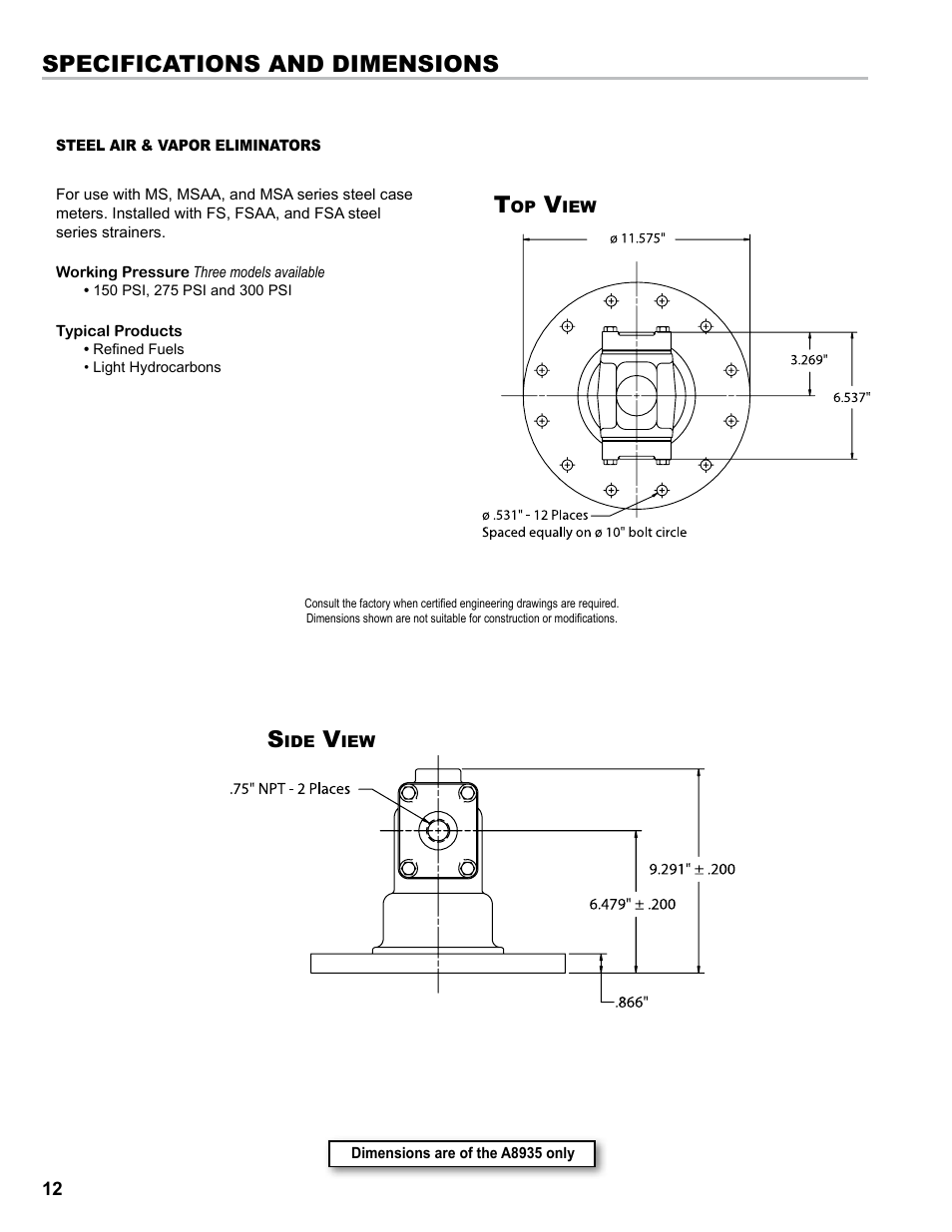 Specifications and dimensions s | Liquid Controls Mechanical Eliminators User Manual | Page 12 / 32