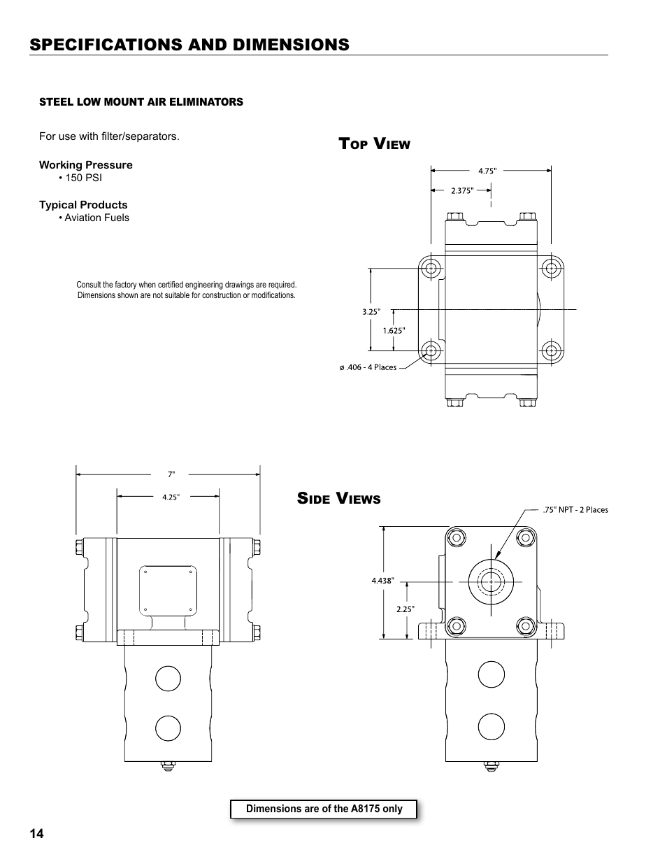 Specifications and dimensions t | Liquid Controls Mechanical Eliminators User Manual | Page 14 / 32