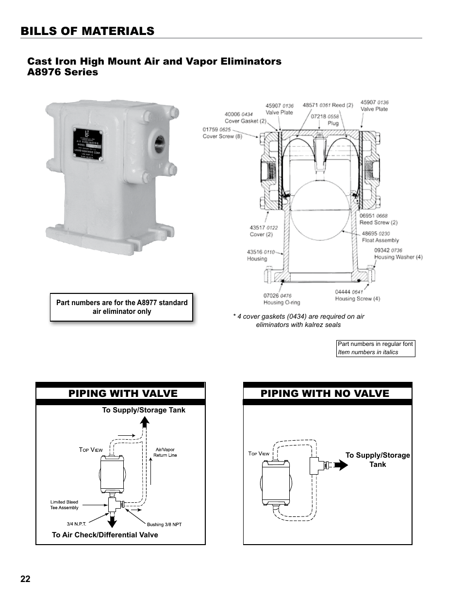 Bills of materials | Liquid Controls Mechanical Eliminators User Manual | Page 22 / 32