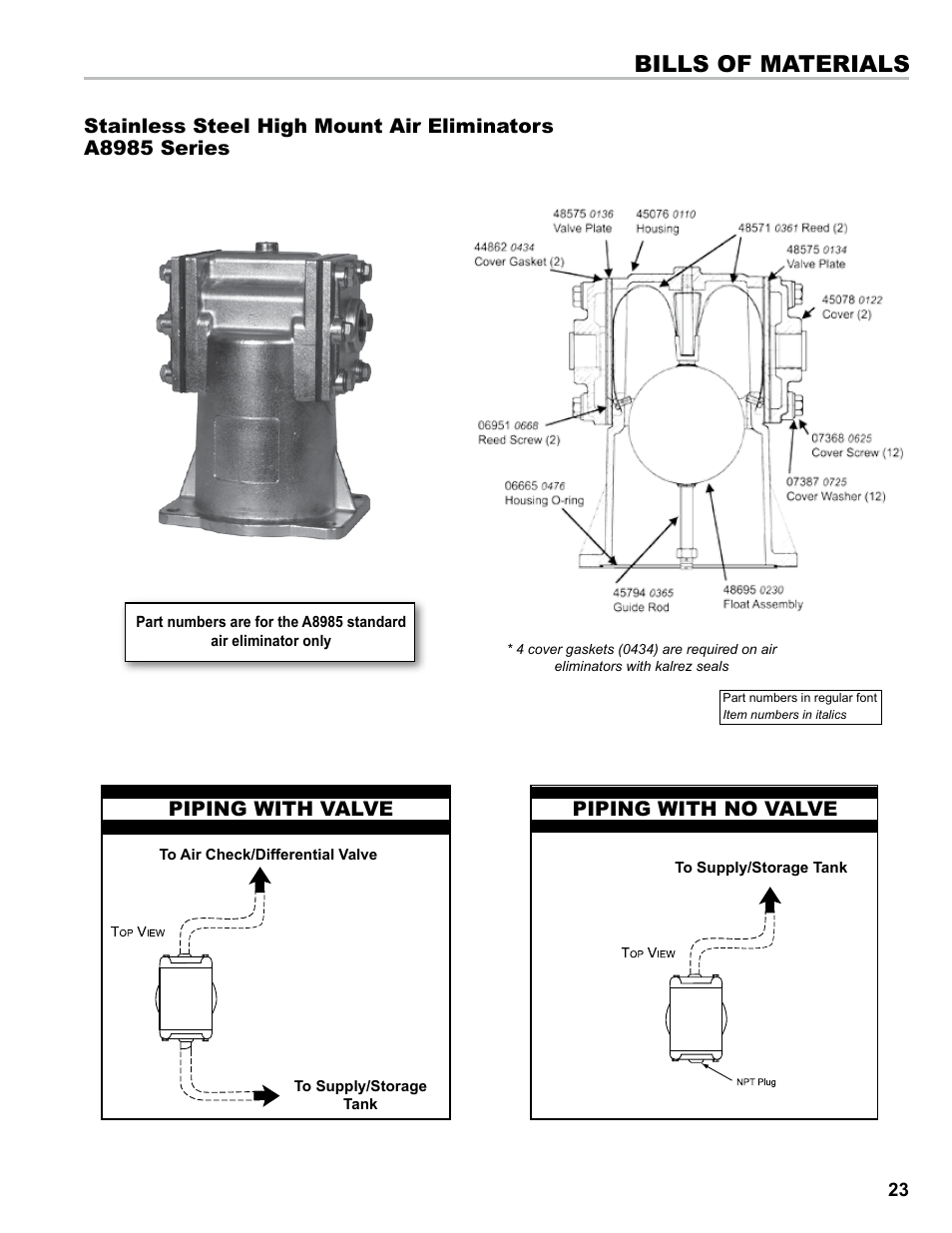 Bills of materials | Liquid Controls Mechanical Eliminators User Manual | Page 23 / 32