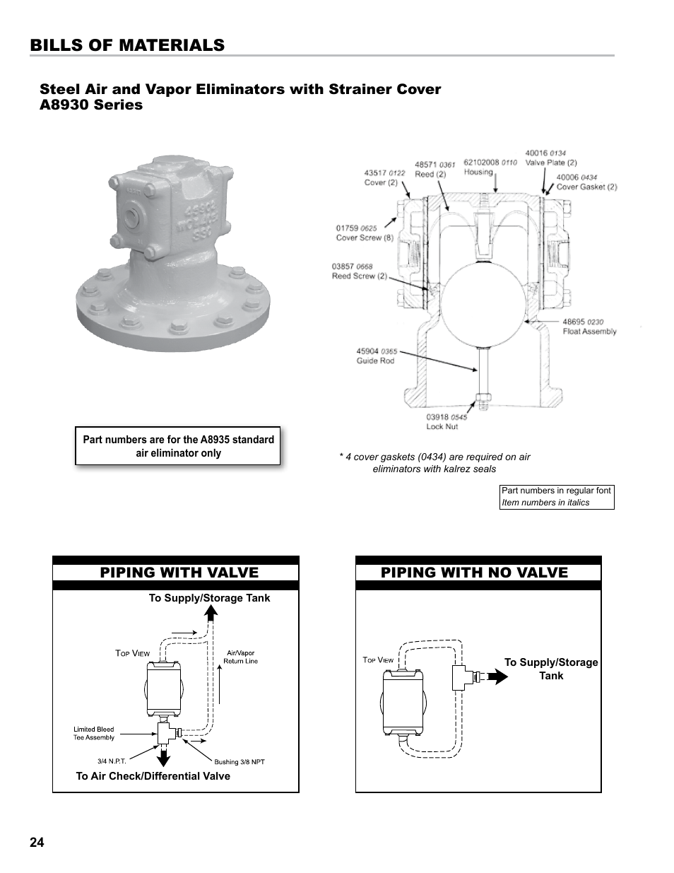 Bills of materials | Liquid Controls Mechanical Eliminators User Manual | Page 24 / 32